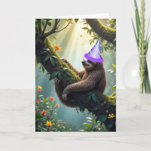 Funny Birthday Sloth Im Regenwald Karte (Vorderseite)