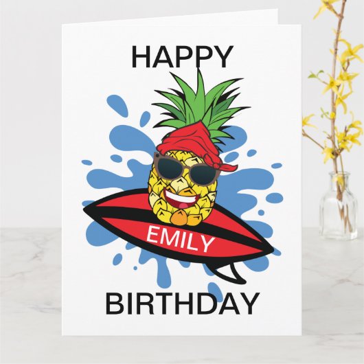 Funny Birthday Surfing Ananas Karte (Gelbe Blume)