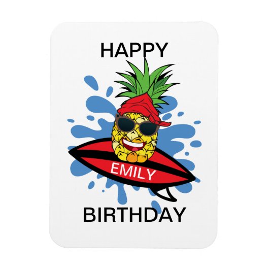 Funny Birthday Surfing Ananas Magnet (Vertikal)