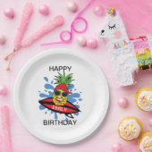 Funny Birthday Surfing Ananas Pappteller (Party)
