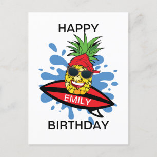 Funny Birthday Surfing Ananas Postkarte