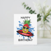 Funny Birthday Surfing Ananas Postkarte (Stehend Vorderseite)