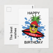Funny Birthday Surfing Ananas Postkarte (Vorne/Hinten)