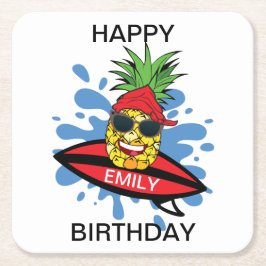 Funny Birthday Surfing Ananas Rechteckiger Pappuntersetzer