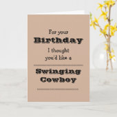 Funny Birthday Swinging Cowboy Cartoon Karte (Gelbe Blume)