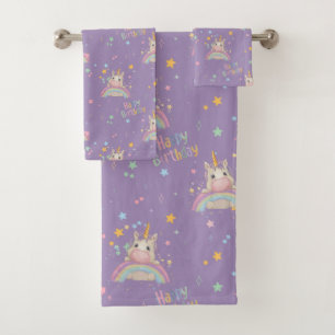 Funny Birthday Unicorn Badhandtuch Set