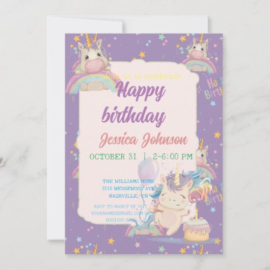 Funny Birthday Unicorn Einladung (Vorderseite)