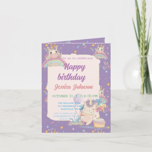 Funny Birthday Unicorn Einladung (Vorderseite)