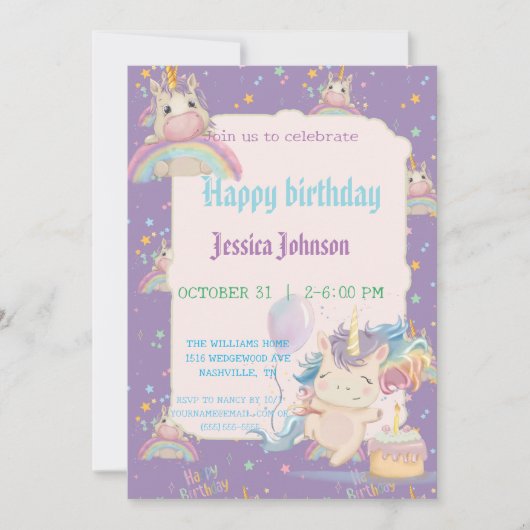 Funny Birthday Unicorn Einladung (Vorderseite)