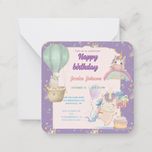 Funny Birthday Unicorn Mitteilungskarte (Vorderseite)