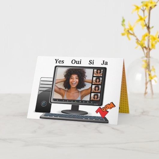 Funny Birthday Video Conference Call Satire Card Karte (Gelbe Blume)