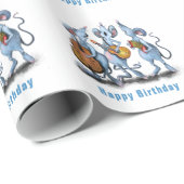 Funny Birthday Wrapping Paper Musical Mouse Band Geschenkpapier (Rolleneckpunkt)