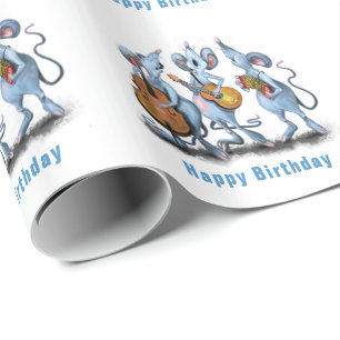 Funny Birthday Wrapping Paper Musical Mouse Band Geschenkpapier