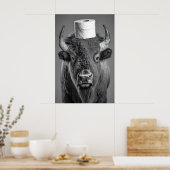 Funny Bison Bathroom Art Print, Toilet Paper Roll Poster (Küche)