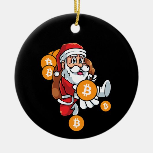 Funny Bitcoin Santa Matching Crypto Weihnachten Keramik Ornament (Vorne)