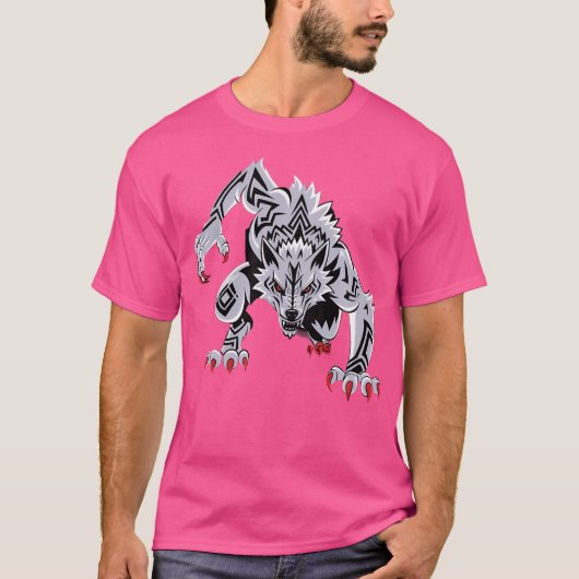 Funny Black Aggressive Wolf Red Eyes Werewolf T-Shirt (Vorderseite)