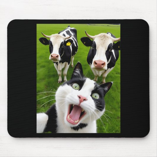 Funny Black And White Cat Cow Selfie Mousepad (Vorne)