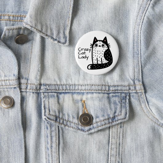 Funny Black and White Cat Crazy Cat Lady Button (Beispiel)
