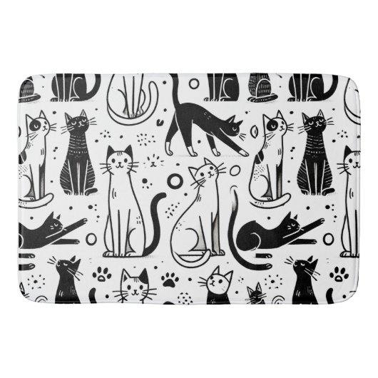 Funny Black and White Cat Muster Bath Mat Badematte (Vorderseite)