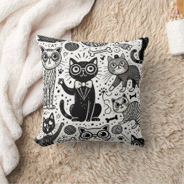 Funny Black and White Cat Pattern Pillow Kissen