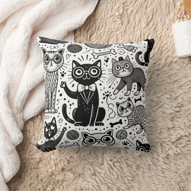 Funny Black and White Cat Pattern Pillow Kissen (Decke)