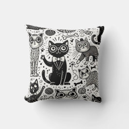 Funny Black and White Cat Pattern Pillow Kissen