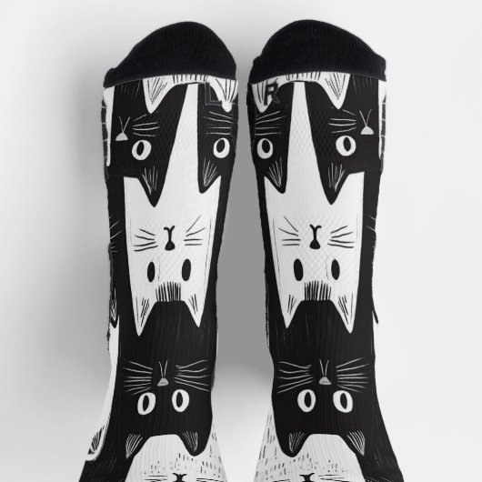 Funny Black and White Cat Pattern Socken (Oben)