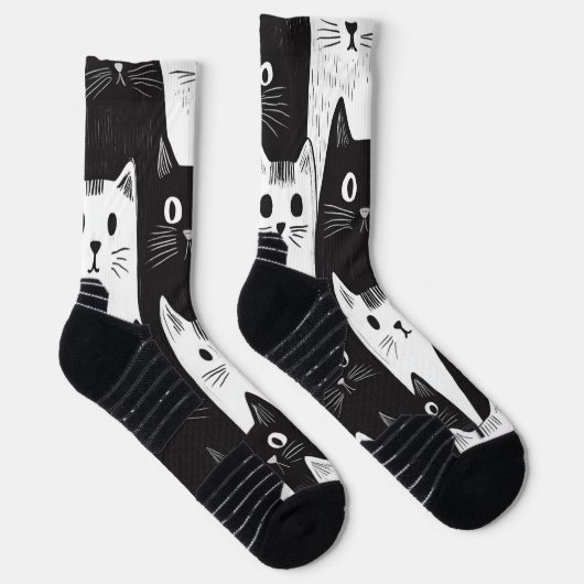 Funny Black and White Cat Pattern Socken (Rechts)