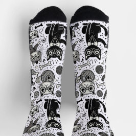 Funny Black and White Cat Pattern Socken