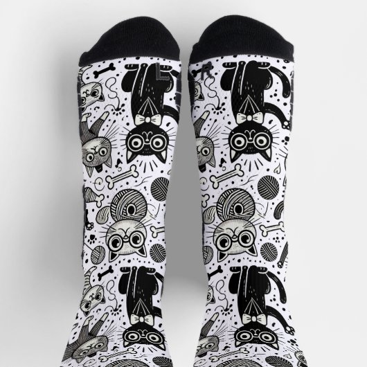Funny Black and White Cat Pattern Socken (Oben)