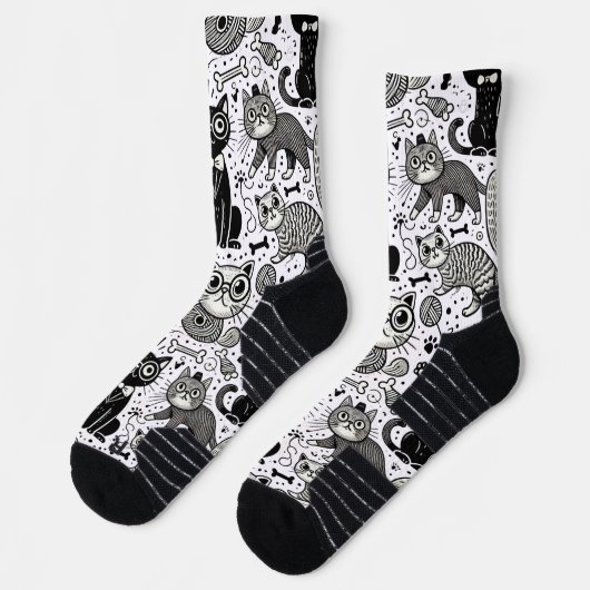 Funny Black and White Cat Pattern Socken (Links)