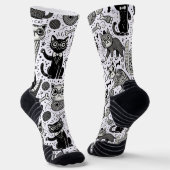 Funny Black and White Cat Pattern Socken (Gewinkelt)