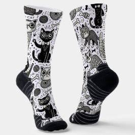 Funny Black and White Cat Pattern Socken
