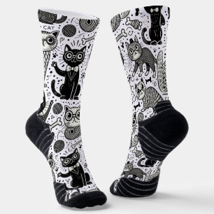 Funny Black and White Cat Pattern Socken