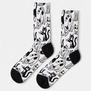 Funny Black and White Cat Pattern Socks Katzenlieb Socken