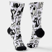 Funny Black and White Cat Pattern Socks Katzenlieb Socken (Gewinkelt)