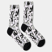 Funny Black and White Cat Pattern Socks Katzenlieb Socken (Rechts)