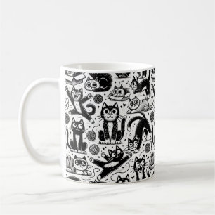 Funny Black and White Cat Pattern Tasse
