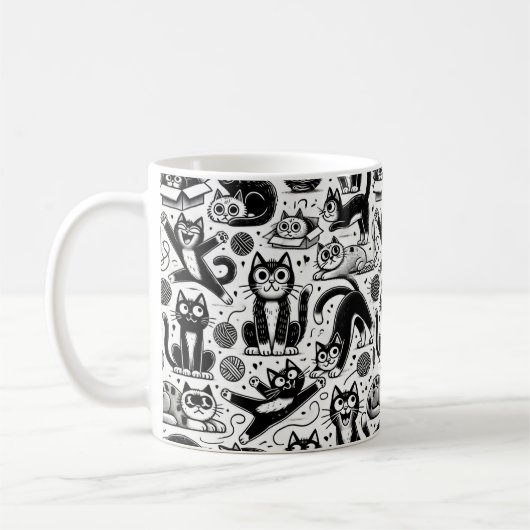 Funny Black and White Cat Pattern Tasse (Links)