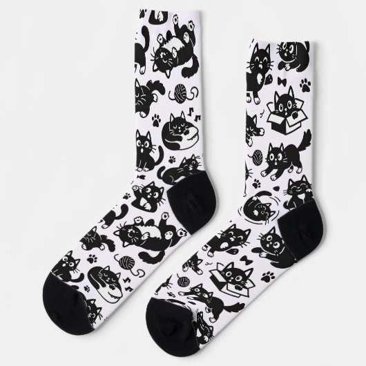 Funny Black and White Cats Pattern Socks Socken (Linkes Detail)