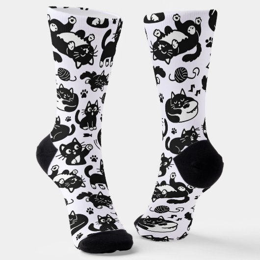 Funny Black and White Cats Pattern Socks Socken (Gewinkelt)