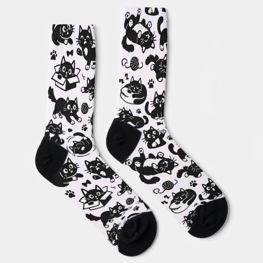 Funny Black and White Cats Pattern Socks Socken (Rechts)