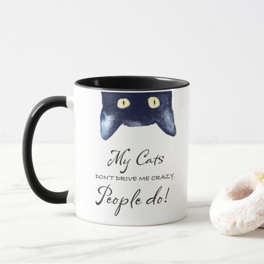 Funny Black and White Crazy Cat Lady Tasse (Mit Donut)