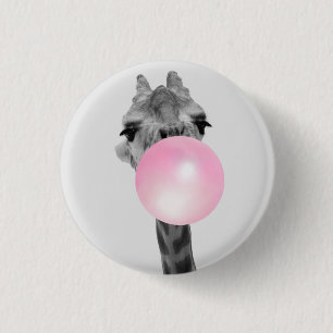 Funny Black and White Giraffe mit Blubble Gum Button