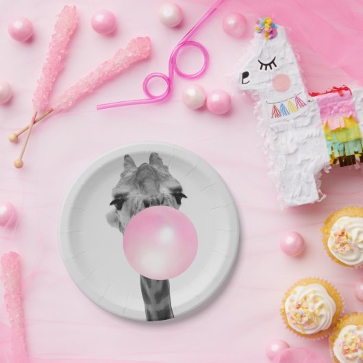 Funny Black and White Giraffe mit Blubble Gum Pappteller (Party)