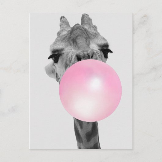 Funny Black and White Giraffe mit Blubble Gum Postkarte (Vorderseite)