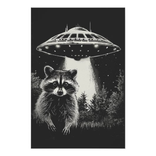 Funny Black and White Space Raccoon UFO Poster (Vorderseite)