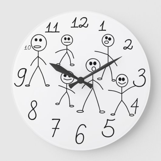 Funny Black and White Stick Man Design Große Wanduhr (Vorderseite)