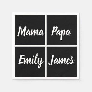Funny Black and WhiteSqares and Names Square Paper Serviette