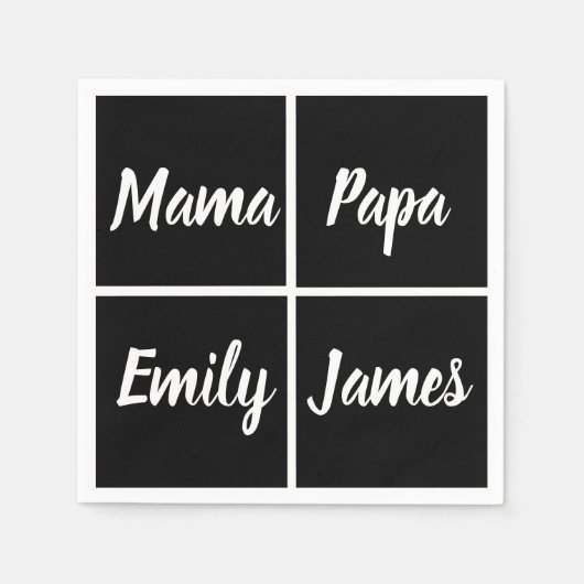 Funny Black and WhiteSqares and Names Square Paper Serviette (Vorderseite)